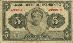 5 Francs LUXEMBOURG  1944 P.43b F+