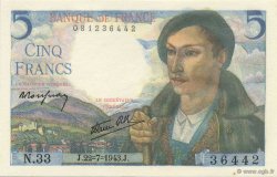 5 Francs BERGER FRANCE  1943 F.05.02 UNC-
