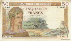 50 Francs CÉRÈS modifié FRANCE  1939 F.18.31 TTB+