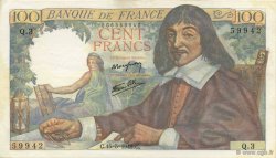 100 Francs DESCARTES FRANCE  1942 F.27.01 AU-