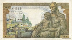 1000 Francs DÉESSE DÉMÉTER FRANCE  1942 F.40.10 VF+