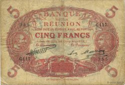 5 Francs Cabasson rouge REUNION ISLAND  1930 P.14 F
