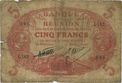 5 Francs Cabasson rouge REUNION ISLAND  1938 P.14 P
