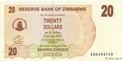 20 Dollars ZIMBABWE  2006 P.40 FDC