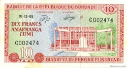 10 Francs BURUNDI  1968 P.20a AU