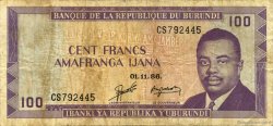 100 Francs BURUNDI  1986 P.29b F+