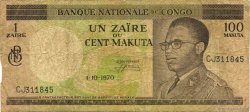 1 Zaïre - 100 Makuta REPúBLICA DEMOCRáTICA DEL CONGO  1970 P.012b RC