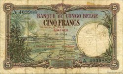 5 Francs BELGIAN CONGO  1924 P.08c F+