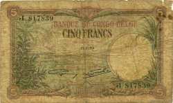 5 Francs BELGISCH-KONGO  1929 P.08e GE