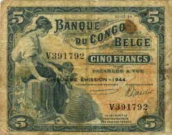 5 Francs CONGO BELGA  1944 P.13Ac q.MB