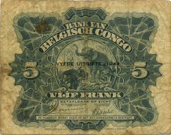 5 Francs BELGIAN CONGO  1944 P.13Ac VG