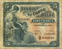 5 Francs BELGIAN CONGO  1949 P.13B F