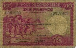 10 Francs BELGISCH-KONGO  1943 P.14C SGE