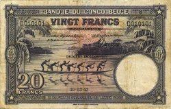 20 Francs CONGO BELGA  1942 P.15A q.BB