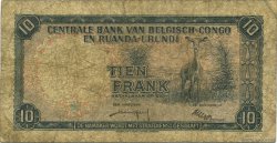 10 Francs BELGIAN CONGO  1958 P.30b G