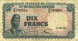 10 Francs BELGIAN CONGO  1959 P.30b F