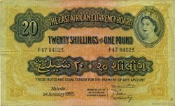 20 Shillings - 1 Pound EAST AFRICA (BRITISH)  1955 P.35 VF-