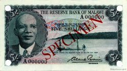 5 Shillings Spécimen MALAWI  1964 P.01s UNC-