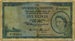 5 Rupees MAURITIUS  1954 P.27 VG