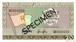 20 Francs Spécimen RUANDA  1971 P.06s3 q.FDC
