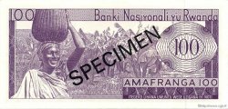 100 Francs Spécimen RUANDA  1971 P.08s2 FDC