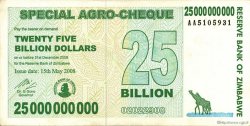 25 Billion Dollars ZIMBABWE  2008 P.62 VF+
