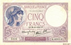 5 Francs FEMME CASQUÉE modifié FRANKREICH  1939 F.04.13 VZ