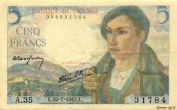5 Francs BERGER FRANCE  1943 F.05.02 XF-