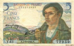 5 Francs BERGER FRANCE  1943 F.05.03 TTB