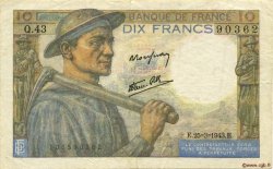 10 Francs MINEUR FRANCE  1943 F.08.08 VF