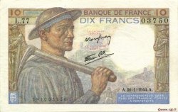 10 Francs MINEUR FRANKREICH  1944 F.08.11 VZ+