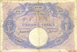 50 Francs BLEU ET ROSE FRANKREICH  1911 F.14.24 SGE to S