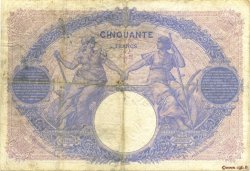 50 Francs BLEU ET ROSE FRANCE  1911 F.14.24 VG