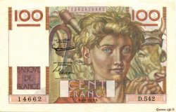 100 Francs JEUNE PAYSAN FRANKREICH  1953 F.28.37 VZ