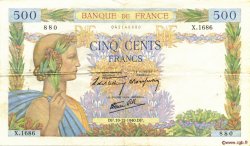 500 Francs LA PAIX FRANCE  1940 F.32.11 VF