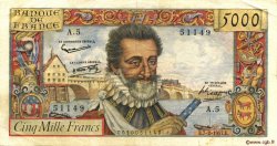 5000 Francs HENRI IV FRANCE  1957 F.49.01 VF
