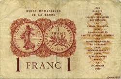 1 Franc MINES DOMANIALES DE LA SARRE FRANCIA  1920 VF.51.06 q.MB