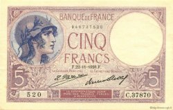 5 Francs FEMME CASQUÉE FRANCIA  1928 F.03.12 SPL+