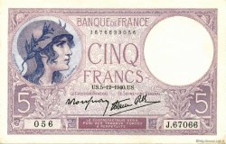 5 Francs FEMME CASQUÉE modifié FRANCE  1940 F.04.16 SPL+