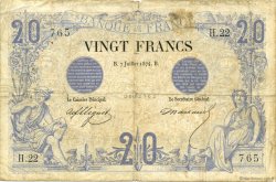 20 Francs NOIR FRANCIA  1874 F.09.01 B a MB