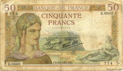 50 Francs CÉRÈS modifié FRANKREICH  1937 F.18.01 SGE