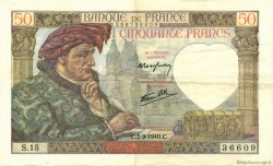 50 Francs JACQUES CŒUR FRANCE  1940 F.19.02 XF