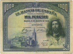 1000 Pesetas SPAIN  1928 P.078a F+