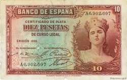 10 Pesetas SPAIN  1935 P.086a VF