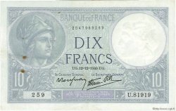 10 Francs MINERVE modifié FRANKREICH  1940 F.07.24 fVZ