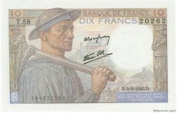 10 Francs MINEUR FRANCE  1943 F.08.09 NEUF