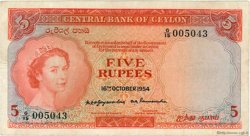5 Rupees CEYLON  1954 P.54 VF