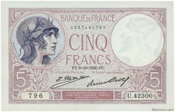 5 Francs FEMME CASQUÉE FRANCE  1930 F.03.14 AU
