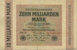 10 Milliards Mark GERMANY  1923 P.117b F+