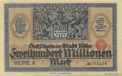 200 Millions Mark GERMANY Köln 1923  VF+